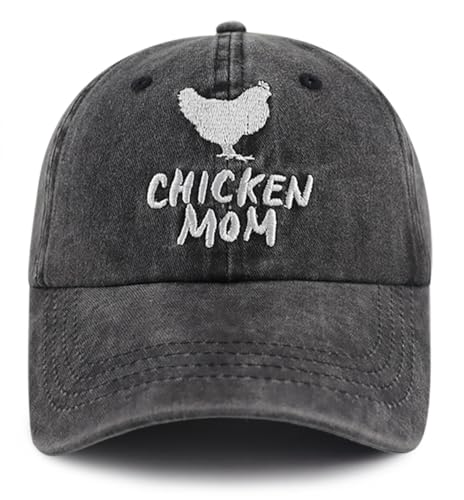 Chicken Hat for Women Mom Mama Mother Adjustable Cotton Embroidered Farm Hen Baseball Cap Thanksgiving Mothers Day Birthday Chicken Gifts for Mommy Grandma Chickens Owners Farmer Lover Black
