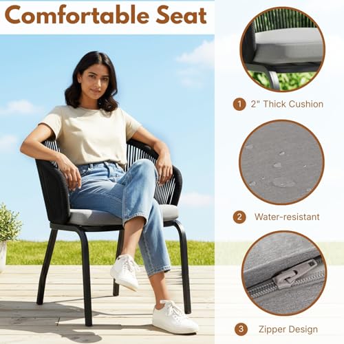 Image of DEVOKO 3 Piece Rope Patio Bistro Set with Cushions - Perfect for Balcony, Poolside, Lawn, Garden & Outdoor Meals with Friends and Family (Black and Gray)