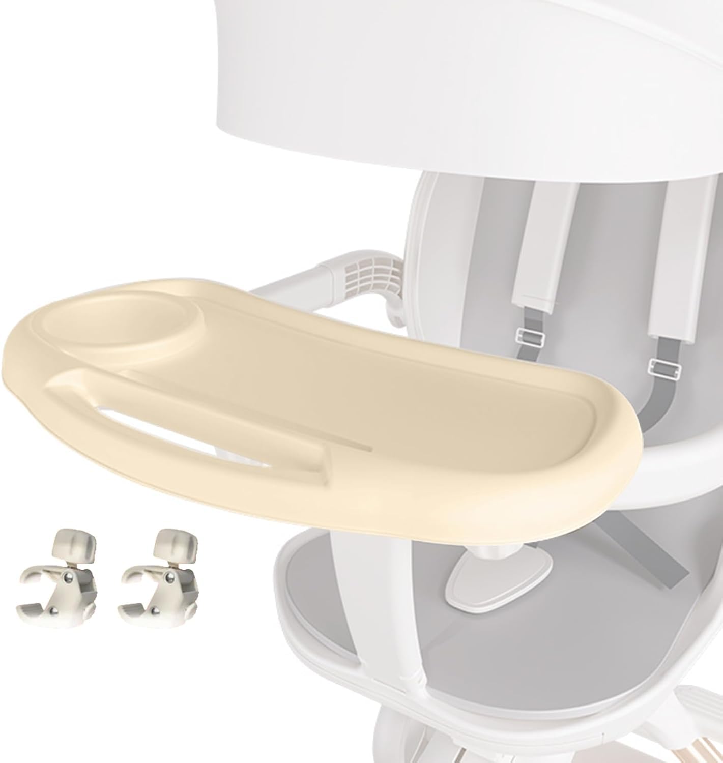 Vassoio per snack per passeggino con portabicchieri, 3 in 1, rimovibile, universale, regolabile, accessorio per passeggino, fissaggio sicuro (beige)