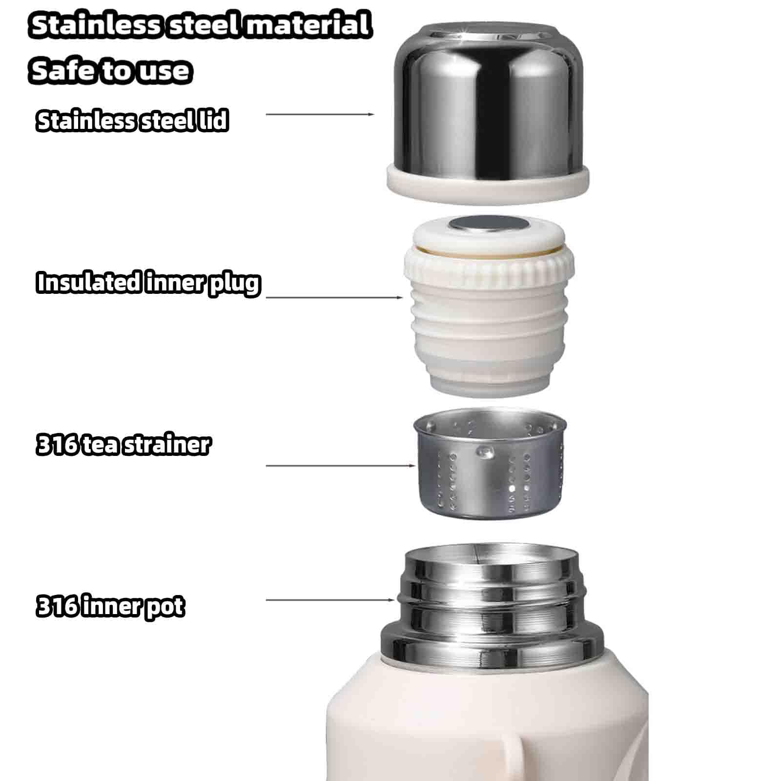 JUSHZ Sport Wasserflasche Water Bottle Wasser Flasche Thermoskanne Mit Becher Thermobecher Thermosflaschen Isolierflasche Auslaufsicher Mit Henkel Edelstahl Tragbar Im Freien Auto (1500ml,Black)