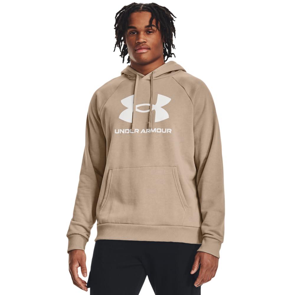Under Armour Men's Rival Fleece Logo Hoodie, (236) Sahara / / White, 4XL