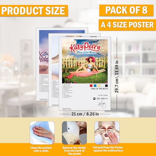 Image of Wonder Hub Wall Posters 8x12 inch (A4 Size) Included Self Adhesive on Back Wall Decor Posters Wall Art For Bedroom, Living room, Office, Dining Room (Katy)