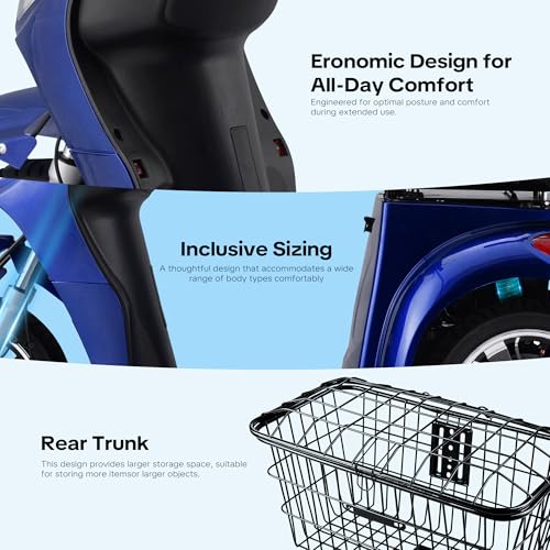 Image of Heavy Duty 3 Wheel Mobility Scooters for Seniors & Adults 500lbs Capacity-800W Mobility Scooters 31 Miles Long Range, All Terrain Electric Powered Mobility Scooters Handicap Mobility Scooter (Blue)