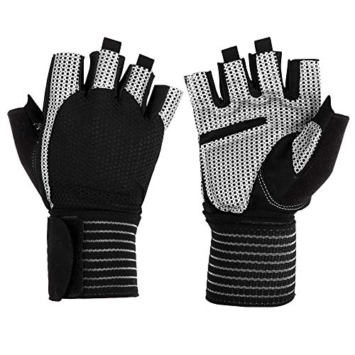 Guantes de Entrenamiento, Guantes de Gimnasia y de Ejercicio para Levantamiento de Pesas Acolchados, Guantes sin Dedos y Transpirables con muñequera para Escalada, Ciclismo, Fitness Cover