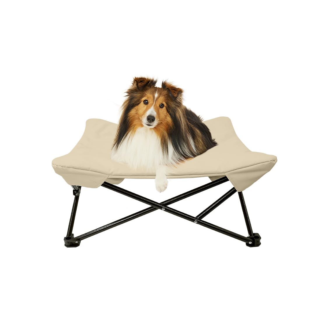 HOUT Two Heights in One, Dog Bed Cot for Pet, Waterproof Mesh, Adjustable Height, Indoor/Outdoor (Beige, Medium)