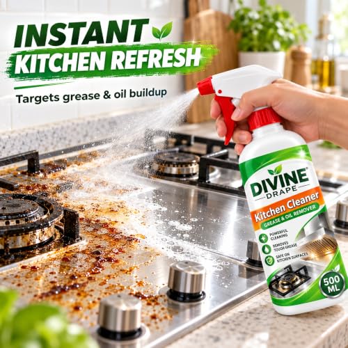 Image of Kitchen Cleaner Spray for Oil & Grease Stain Removal, 500 ml Trigger Degreaser for Gas Stove, Chimney, Sink, Grill, Exhaust Fan, Tiles and Cooking Area Surfaces