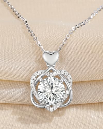 3-carat Moissanite S925 Silver Necklaces Gifts for Women with Heart Pendant,Gift for Girlfriend,Wife or Mother on Birthdays,Anniversary,Mother's Day,Valentine's Day,Christmas and other holidays2