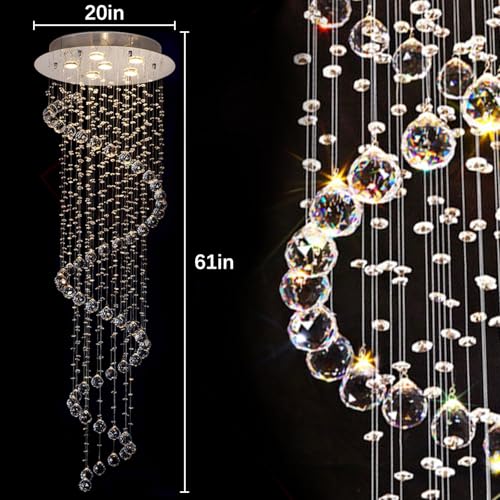Image of Modern Contemporary Swirl Chandelier Lighting for Foyer Dining Room Kitchen Chandelier Fixture Ceiling Light Rain Drop with All Crystal Balls D20'' X H61'' of CRYSTOP