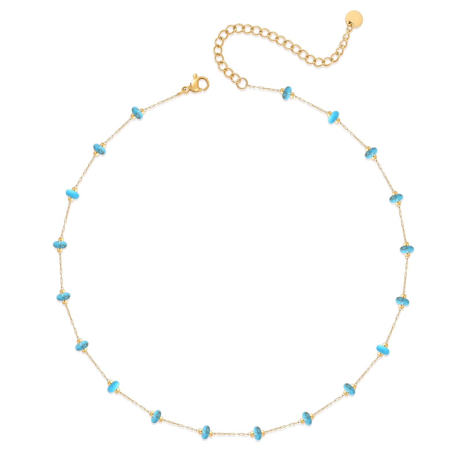 YADUDA Natural Stone Choker Necklace for Women 18K Gold Plated Beaded Necklace Turquoise Malachite Carnelian Aventurine Purple Crystal Stone Tiny Birthstone Choker