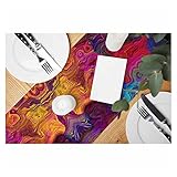 HOSNYE Table Runner Abstract Colorful Chaotic Waves Pattern,Cotton Linen Table Runner Decoration for Kitchen Family Dinner Table Holiday Party Farmhouse Style 13 x 72 Inch