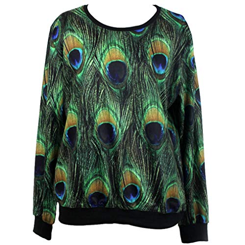 Thenice Women's Digital Print Pullovers Sweatershirts Peacock Feathers