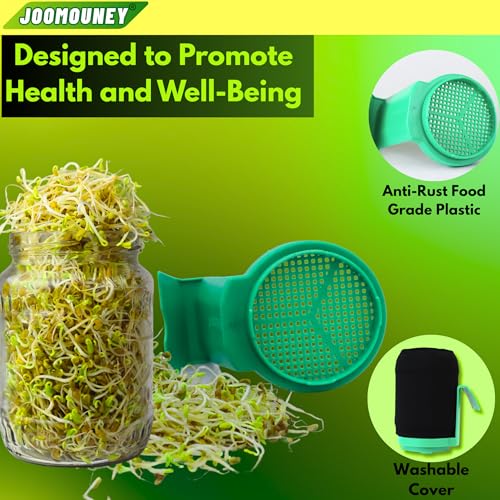 Image of JOOMOUNEY Sprouts Making Glass Jar with Seeds, Sprouter with Mesh Lid | Reusable Sprout Maker Jar for Beans Grains & Seeds | Odor-Free Easy Drainage Hygienic BPA-Free(GREEN PACK OF ONE)