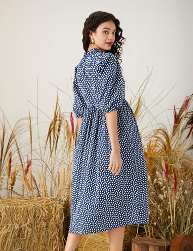 Image of Amazon Brand - Symbol Women's Rayon Fit and Flare One Piece Midi Length Dress (Available in Plus Sizes)