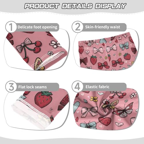 Girls' Athletic Leggings Ankle Length Yoga Dance Pants Kids Teen 4T Strawberry Butterfly Love3
