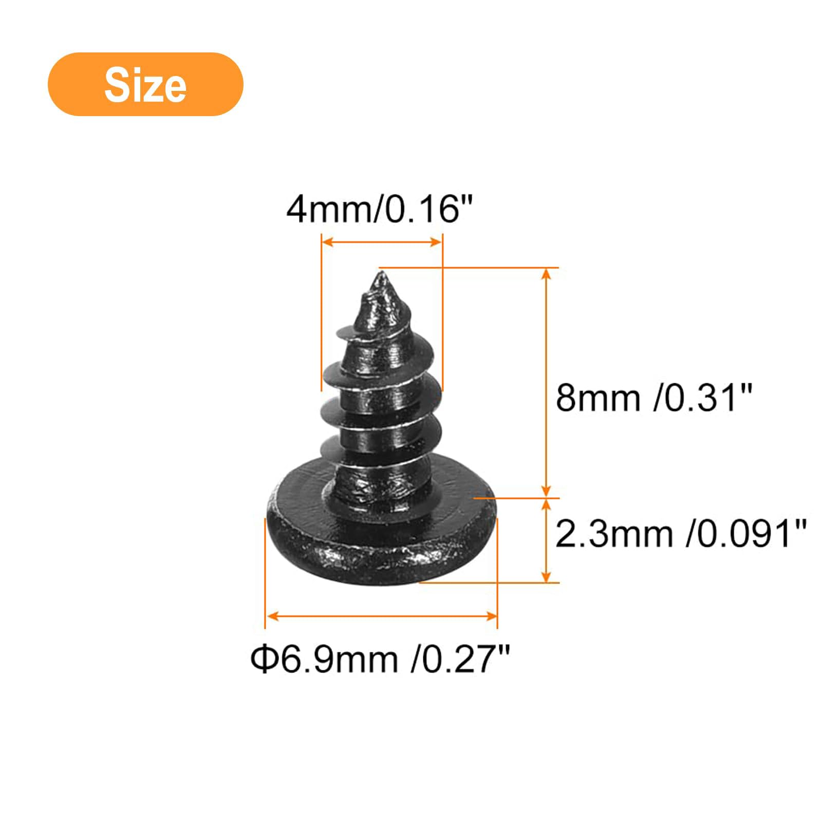 TA-VIGOR 100Pcs Self Tapping Screws, M4 Phillips Pan Head Screw, 8mm Round Head Tapping Screws - Image 2