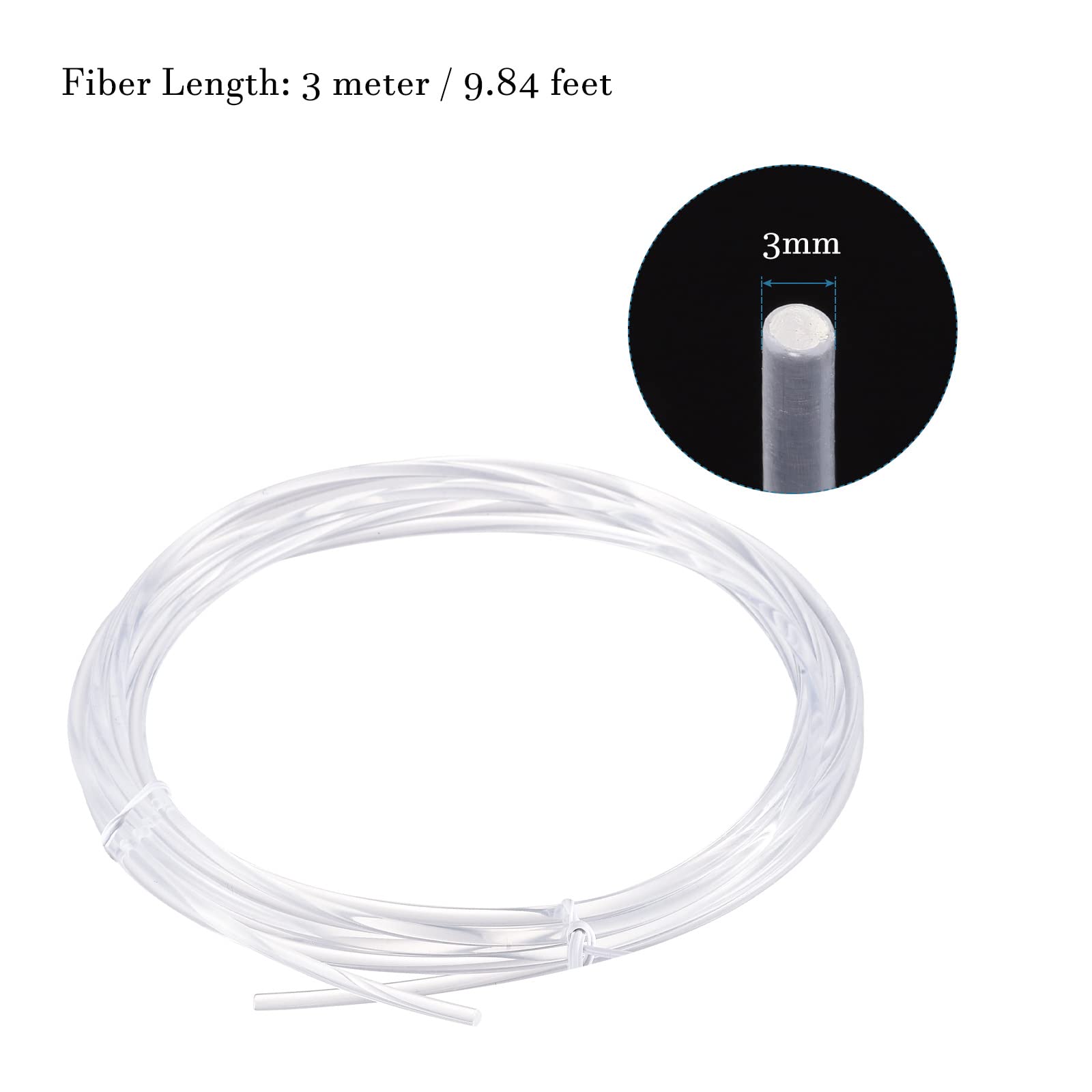 QUARKZMAN Fibre Ottica PMMA Lato Brillio Fibre Illuminatore Luce Ottica Cavo Brillio con 3mm LED Luce Guida Fonte per Fai-da-Te Custodia KTV, [Trasparente, 3Metri]