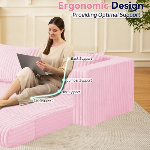 Image of HABUTWAY 78 inch Loveseat Boneless Couch, 4-in-1 Convertible Sofa Bed, Plush Fur Folding Futon Sofa Bed Couches with 2 Pillows for Living Room, High-Density Foam Support, No Assembly Required, Pink