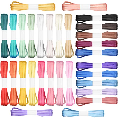 30 Pcs Thin Ribbon for Lei Making 1/8 Inch Ribbon 164yd Satin Multicolor Double Faced Grosgrain Crafts Polyester Fabric for Wedding Gift Wrapping DIY Bow Flower Birthday Party Decor, 30 Colors