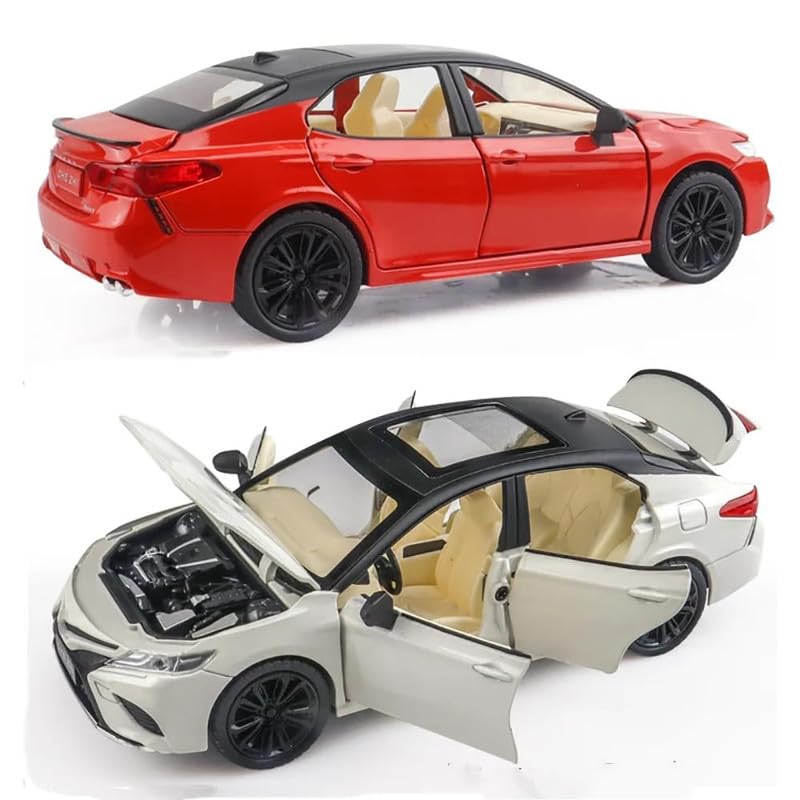 Image of Kids Model 1:24 Toyot Camry Die Cast Metal Car Pull Back Action Opening Doors with Realistic Engine Sound Lights Toy Car Gift for Boys - White