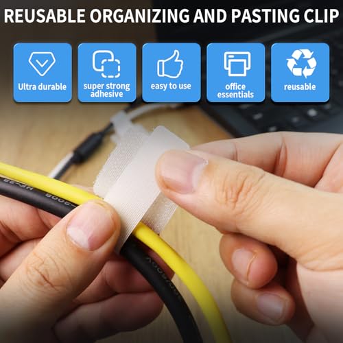 60Pack Bridas de Gancho y Bucle con Clips Adhesivos para Cables, Organizador de Cables para Oficina y Uso en el Hogar miniatura 3