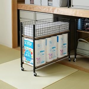 収納ラック ワゴン キャスター付き 押入れ収納 押入れ 収納 クローゼット クローゼット収納 階段下 バッグ ランドセル ペットボトル 前後 引き出し 単品 幅26cm ブラウン/マットブラック