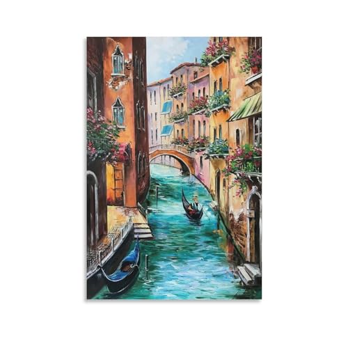 Gerrit Venice Oil Painting on Canvas - Italy Wall Art, Venice Canal Picture - Modern Office & Home Decor Gift - 12x18inch (30x45cm), Unframed