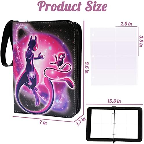 Trading Card Binder for Pokemon, 400 Cards Zipper Binder Card Holder Collectors with 50 Removable Sleeves, Carrying Case Binder Album, Book Folder Storage Organizer for Boys Girls