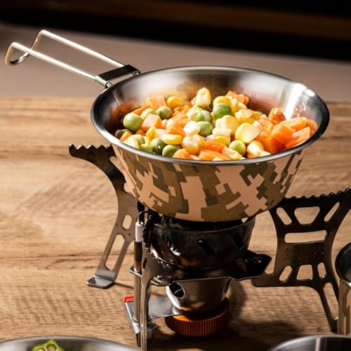 Set de Cocina para Camping Pardarsey 5PCS Camuflaje, Acero Inoxidable Portátil Exterior con Olla, Sartenes y Tazas, Mangos Plegables para Senderismo, Camping y Picnics miniatura 3