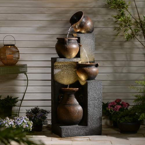 Image of Resin Outdoor Water Fountain 4-Tier Jar Waterfall Grey