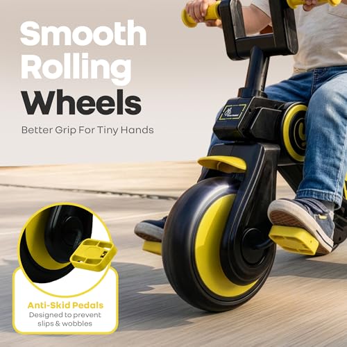 Image of R for Rabbit Tiny Toes Y Ace Premium Designer Tricycle for Kids 2-5 Years Upto 25Kg Weight with Strong Metal Core Frame, Anti-Slip Handlebars & Smooth Wheels | 95% Pre-Installed Baby Trike (Yellow)