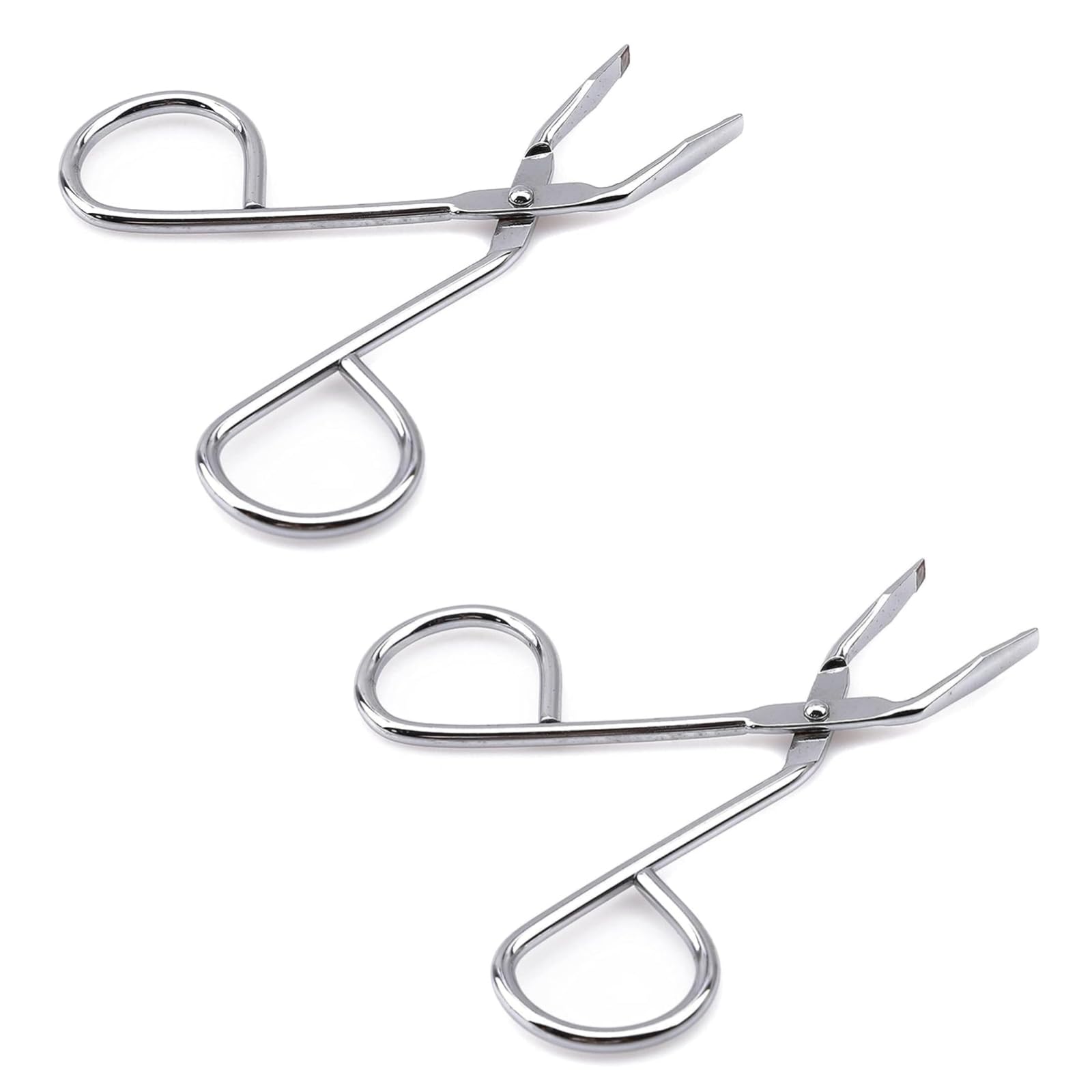 Clockjuan Silver 2Pcs Eyebrow Scissors,Elbow Pliers Clip Scissors,Flat Tip Hair Plucker Removal Tweezers,Stainless Steel