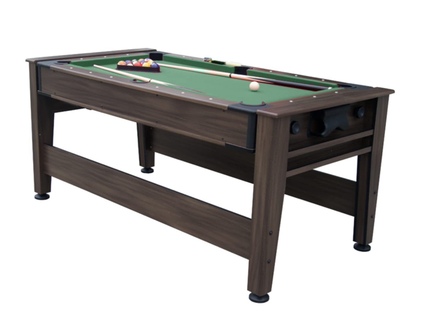 6ft Family Indoor Leisure Multi Games 2 in 1 Flip Pool and Air Hockey Table In Mahogany With All Accessories, Great for Kids and Adults