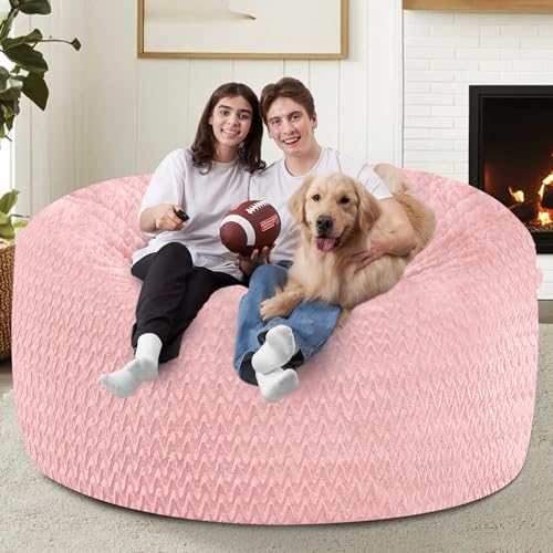 Image of 5FT Bean Bag Chair,Giant Bean Bag Chairs for Adults,Big Bean Bags with Memory Foam Filled, Large Beanbag Chairs with Chevron Plush Cover-Soft Pink