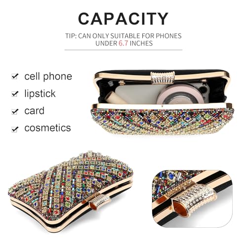 Image of RNIEGA Rhinestone Clutch Purse for Women Sparkly Evening Handbag Bridal Purse Crossbody Shoulder Bag with Detachable Chain