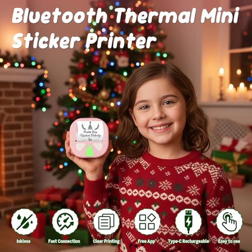 HKHKPI Mini Sticker Printer Thermal Sticker Maker Machine,Bluetooth Print Pods for Kids Teens Gifts,Pocket Printpod Portable Impresora for Phone,Note Buddy,Photo,Custom Sticker,Scrapbook-Pink — view 2