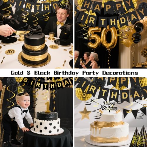 Save 50% on Black & Gold Birthday Decorations Set - Image 5