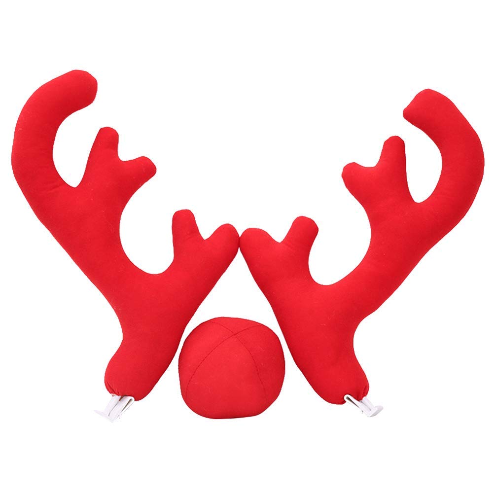 3pcs Christmas Car Antlers with Nose Vehicle Sedan Car Decorations Kit for Holiday Christmas Festival Decorations - Red
