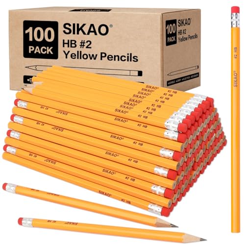Sikao Pencils #2, Number 2 Pencils Bulk, Wood Pencils for Kids Sketching Drawing, HB No 2 Pencils with Erasers, Classroom Must Haves Essentials for Teachers, School Supplies (100 Pack Unsharpened)