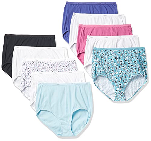 Hanes Women's Brief Underwear Pack, High-waisted Cotton Brief Panties, 10-pack (Colors May Vary)