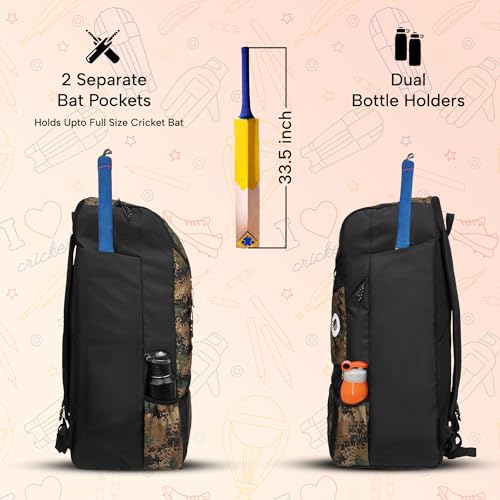 Image of WHACKK Kallis 103L Unisex Cricket Kit Bag Backpack | Adult Size | 2 Bat | Shoe /Helmet Pocket | Main Compartment 18 inch Leg Pad |2 Bottle Holder | Easy Access Pocket | Player Edition Senior (Marpat WL)