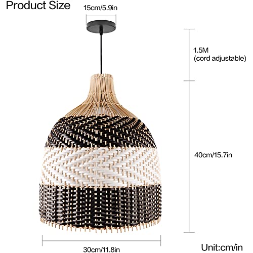 Littleglovo Rattan Pendant Light, Handmade Woven Pendant Light Fixtures for Kitchen Island, Bamboo Hanging Ceiling Light, Wicker Chandelier for Living Room Bedroom - 15.7" x 11.8" (Bulb Not Included) - Image 7