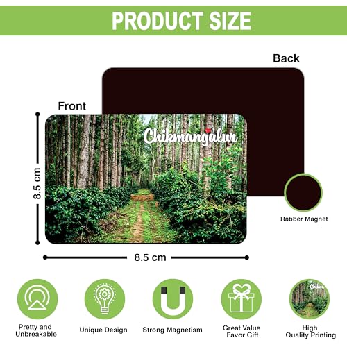 Image of Elegant Fridge Magnet with Themes |Rectangular Size Refrigerator Magnet with Magnetic Rubber Back | Pack of 1, 8.6cm X 5.4cm (Chikmangalur - Design 8)