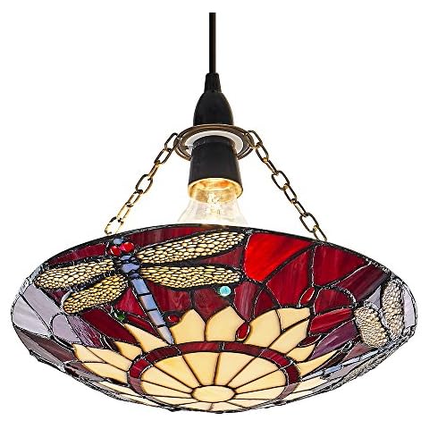 Haysoms Traditional Red Dragonfly Tiffany Easy Fit Pendant Shade Cover