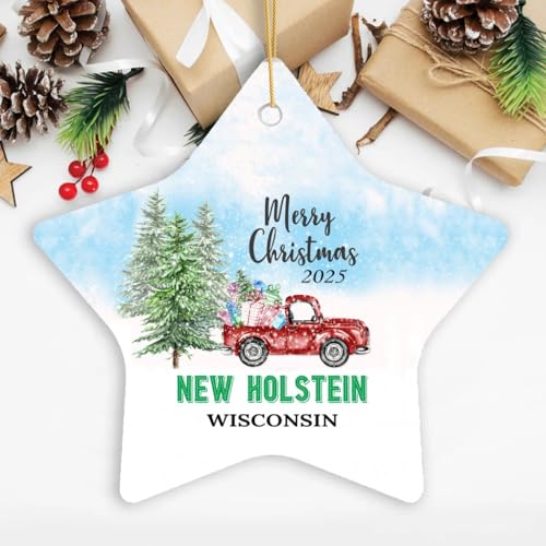 Christmas Ornament New Holstein WI Ornaments Gifts Ideas New Holstein Wisconsin New Home Town 2025 Keepsake Housewarming for Family Friend Star 3''