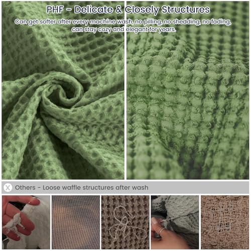Image of PHF 100% Cotton Waffle Throw Blanket Lightweight Breathable, Loden Green