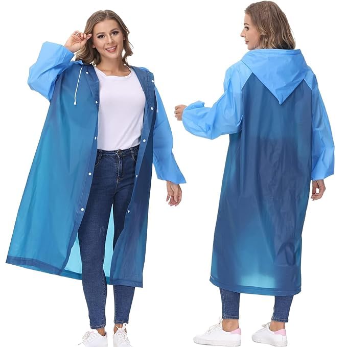 PivaloPivalo EVA Poncho Raincoat Transparent Hooded Water Resistant Rain Jacket with Sleeves for Women Men Camping Rainy Season Travel - Blue
