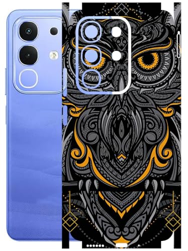 Image of AtOdds Mobile Skin Sticker Wrap | Compatible for VIVO IQOO Z10X (5G) | Scratchproof Matte Finish | Full Coverage for All Sides & Camera Protection (Black-Owl)