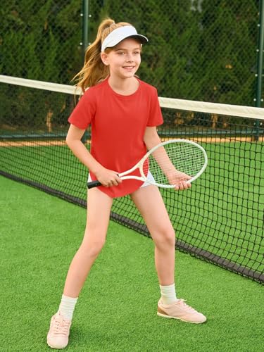 Image of Haloumoning Girls Summer Short Sleeve Shirt Kids Crewneck Curve Hem Soft Tunic Tops T-Shirts 5-14 Years