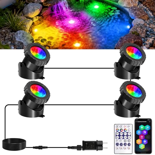 T-SUNUS Lumière LED Submersible RGB, Projecteur de Bassin IP68 Étanche avec Télécommandes APP Bluetooth Contrôle, Lampes de Piscine pour Fontaine Jardin...