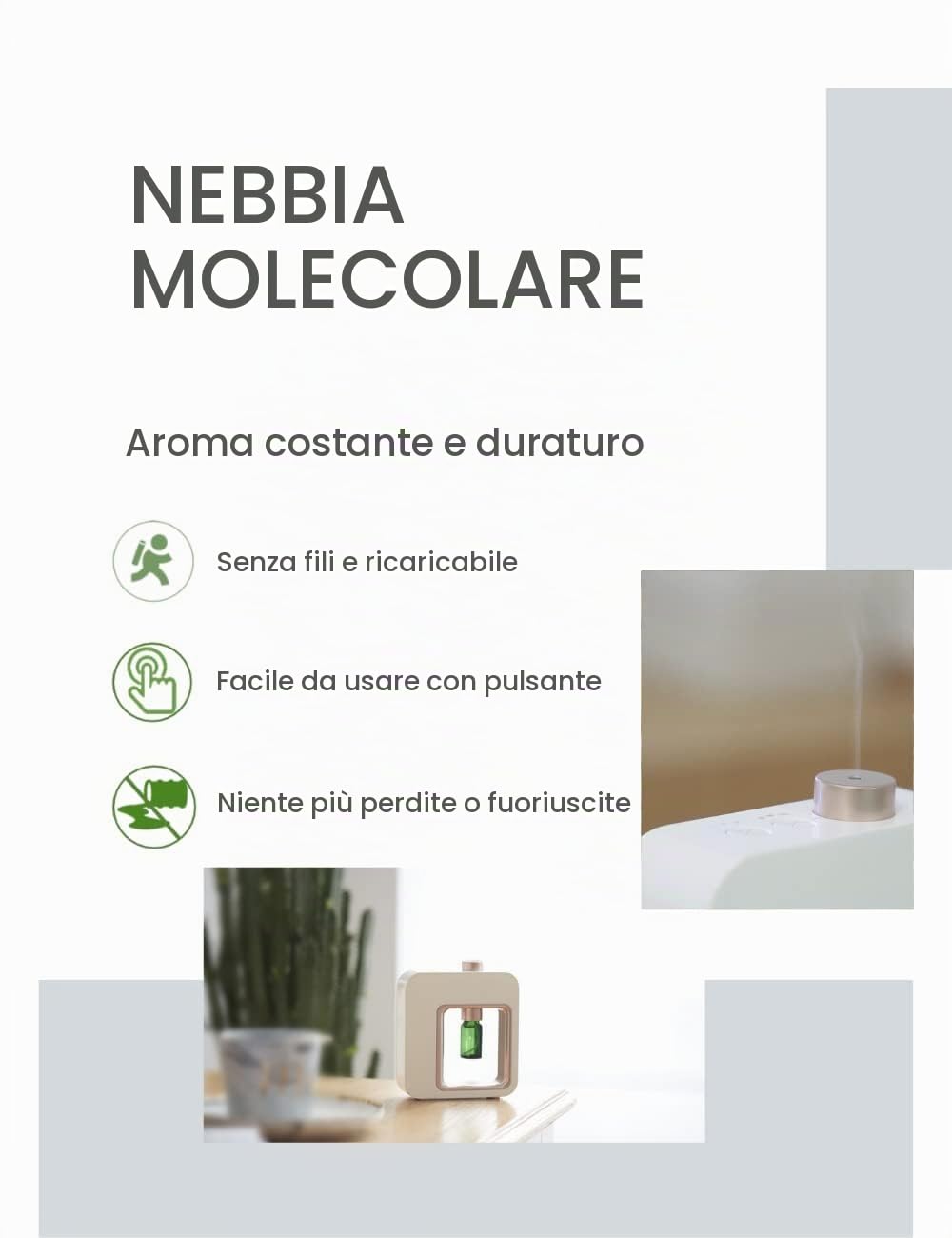 Diffusore di aromaterapia Diffusori di oli essenziali professionali, tecnologia di atomizzazione, bianca (White)